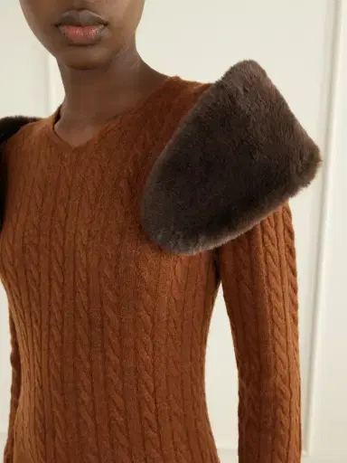 SHUSHU/TONG Plush-trimmed Cable-knit Wool And Lyocell-blend Sweater | Thumbnail 4 SHUSHU/TONG Plush-trimmed Cable-knit Wool And Lyocell-blend Sweater | Thumbnail 4