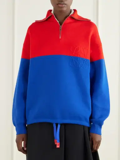Loewe Anagram-embossed Two-tone Cotton-blend Jersey Half-zip Sweatshirt | Thumbnail 3 Loewe Anagram-embossed Two-tone Cotton-blend Jersey Half-zip Sweatshirt | Thumbnail 3