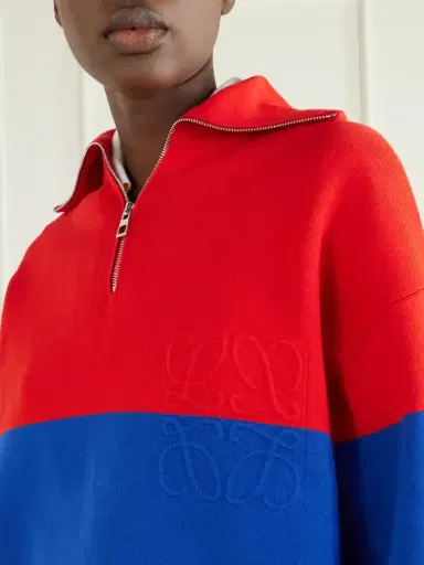 Loewe Anagram-embossed Two-tone Cotton-blend Jersey Half-zip Sweatshirt | Thumbnail 5 Loewe Anagram-embossed Two-tone Cotton-blend Jersey Half-zip Sweatshirt | Thumbnail 5