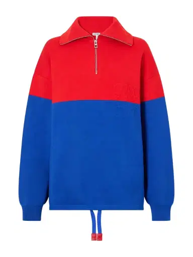 Loewe Anagram-embossed Two-tone Cotton-blend Jersey Half-zip Sweatshirt | Thumbnail 1 Loewe Anagram-embossed Two-tone Cotton-blend Jersey Half-zip Sweatshirt | Thumbnail 1