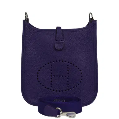 HERMÈS Hermes Evelyne TPM Purple Clemence Palladium Hardware | Thumbnail 1 HERMÈS Hermes Evelyne TPM Purple Clemence Palladium Hardware | Thumbnail 1