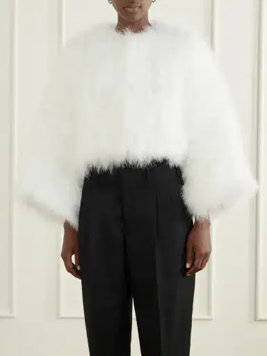 Yves Salomon Cropped Feather-trimmed Satin Cape | Thumbnail 3 Yves Salomon Cropped Feather-trimmed Satin Cape | Thumbnail 3