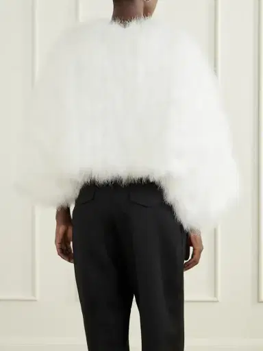 Yves Salomon Cropped Feather-trimmed Satin Cape | Thumbnail 4 Yves Salomon Cropped Feather-trimmed Satin Cape | Thumbnail 4