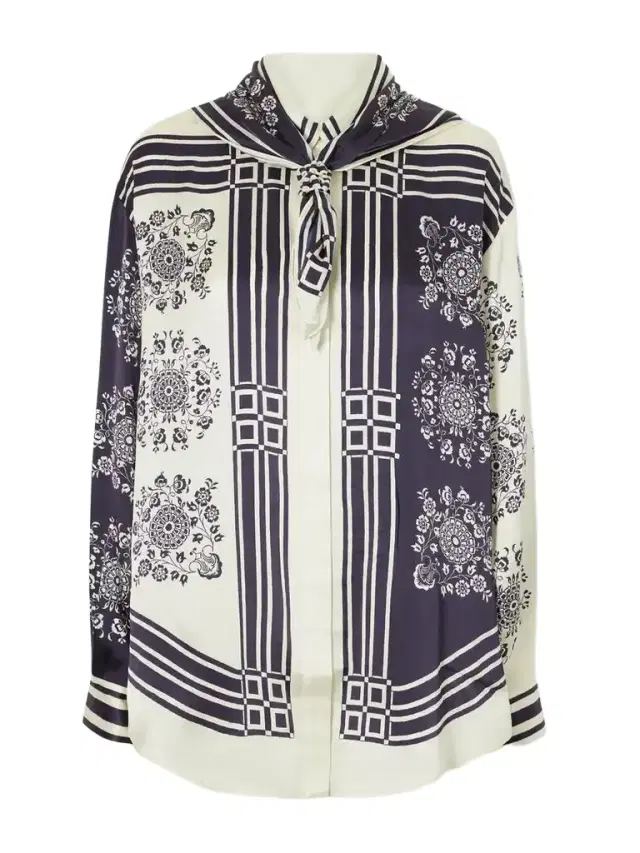 Banderra Scarf-detailed Printed Silk-satin Shirt Banderra Scarf-detailed Printed Silk-satin Shirt