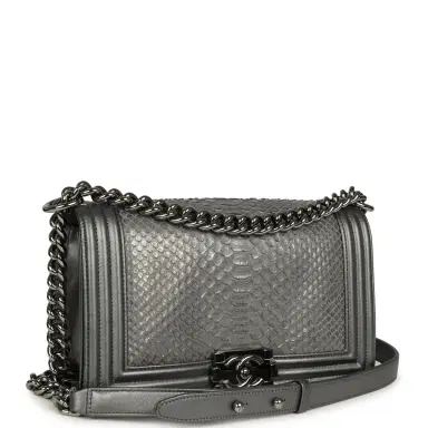Chanel Pre-owned Chanel Medium Boy Bag Silver Python Ruthenium Hardware | Thumbnail 2 Chanel Pre-owned Chanel Medium Boy Bag Silver Python Ruthenium Hardware | Thumbnail 2