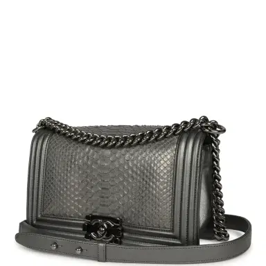 Chanel Pre-owned Chanel Medium Boy Bag Silver Python Ruthenium Hardware | Thumbnail 5 Chanel Pre-owned Chanel Medium Boy Bag Silver Python Ruthenium Hardware | Thumbnail 5