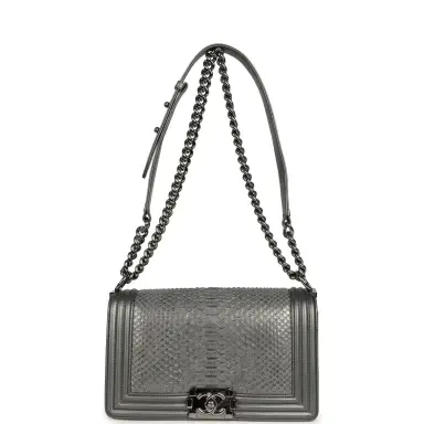 Chanel Pre-owned Chanel Medium Boy Bag Silver Python Ruthenium Hardware | Thumbnail 7 Chanel Pre-owned Chanel Medium Boy Bag Silver Python Ruthenium Hardware | Thumbnail 7