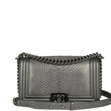 Chanel Pre-owned Chanel Medium Boy Bag Silver Python Ruthenium Hardware | Thumbnail 1 Chanel Pre-owned Chanel Medium Boy Bag Silver Python Ruthenium Hardware | Thumbnail 1