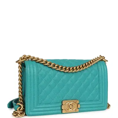 Chanel Pre-owned Chanel Medium Boy Bag Turquoise Caviar Antique Gold Hardware | Thumbnail 2 Chanel Pre-owned Chanel Medium Boy Bag Turquoise Caviar Antique Gold Hardware | Thumbnail 2