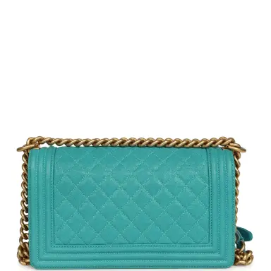 Chanel Pre-owned Chanel Medium Boy Bag Turquoise Caviar Antique Gold Hardware | Thumbnail 4 Chanel Pre-owned Chanel Medium Boy Bag Turquoise Caviar Antique Gold Hardware | Thumbnail 4