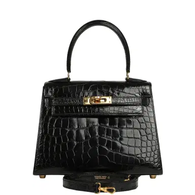 HERMÈS Vintage Hermes Kelly Sellier 20 Black Shiny Alligator Mississippiensis Gold Hardware | Thumbnail 1 HERMÈS Vintage Hermes Kelly Sellier 20 Black Shiny Alligator Mississippiensis Gold Hardware | Thumbnail 1