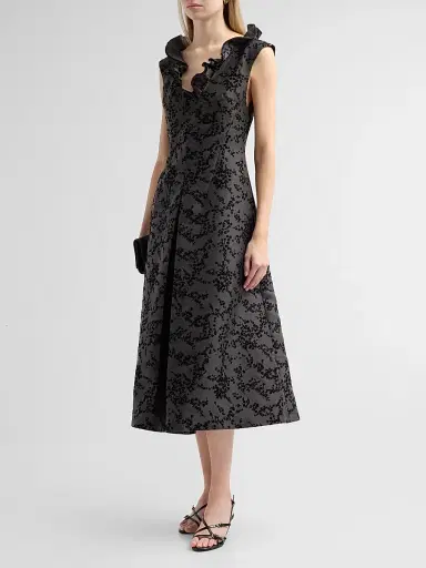 Alberta Ferretti Women's Flocked Floral Radzmir Midi Dress - Multi Grey | Thumbnail 4 Alberta Ferretti Women's Flocked Floral Radzmir Midi Dress - Multi Grey | Thumbnail 4