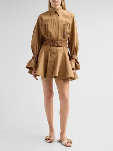 Zimmermann Women's Valiant Drill Mini Dress - Desert | Thumbnail 2 Zimmermann Women's Valiant Drill Mini Dress - Desert | Thumbnail 2