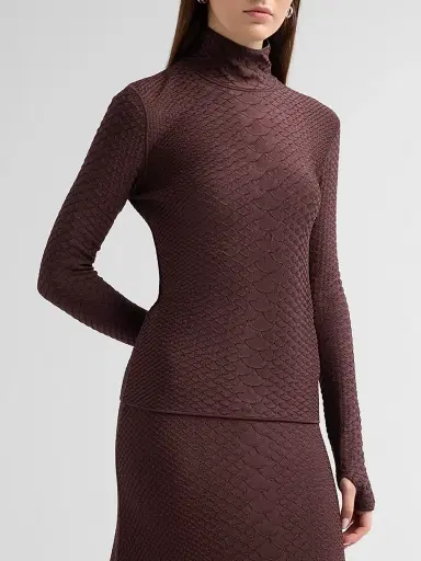 Adam Lippes Women's Sitara Python-Embossed Jacquard Top - Espresso | Thumbnail 4 Adam Lippes Women's Sitara Python-Embossed Jacquard Top - Espresso | Thumbnail 4