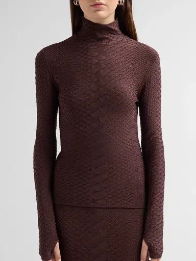 Adam Lippes Women's Sitara Python-Embossed Jacquard Top - Espresso | Thumbnail 5 Adam Lippes Women's Sitara Python-Embossed Jacquard Top - Espresso | Thumbnail 5