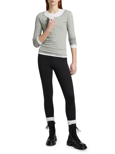 Polo Ralph Lauren Women's Long & Lean Henley Shirt - Heather Grey | Thumbnail 2 Polo Ralph Lauren Women's Long & Lean Henley Shirt - Heather Grey | Thumbnail 2