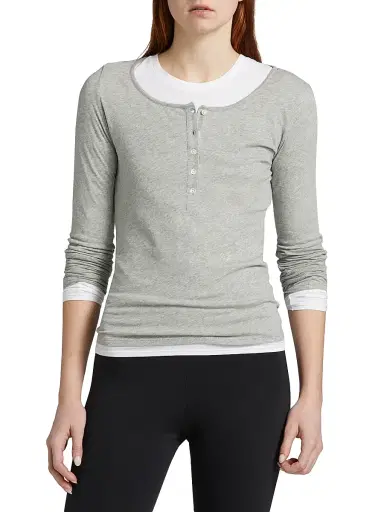 Polo Ralph Lauren Women's Long & Lean Henley Shirt - Heather Grey | Thumbnail 3 Polo Ralph Lauren Women's Long & Lean Henley Shirt - Heather Grey | Thumbnail 3