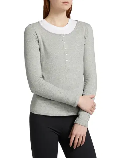 Polo Ralph Lauren Women's Long & Lean Henley Shirt - Heather Grey | Thumbnail 4 Polo Ralph Lauren Women's Long & Lean Henley Shirt - Heather Grey | Thumbnail 4