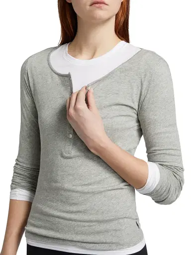 Polo Ralph Lauren Women's Long & Lean Henley Shirt - Heather Grey | Thumbnail 6 Polo Ralph Lauren Women's Long & Lean Henley Shirt - Heather Grey | Thumbnail 6