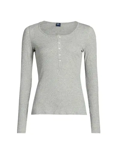 Polo Ralph Lauren Women's Long & Lean Henley Shirt - Heather Grey | Thumbnail 1 Polo Ralph Lauren Women's Long & Lean Henley Shirt - Heather Grey | Thumbnail 1