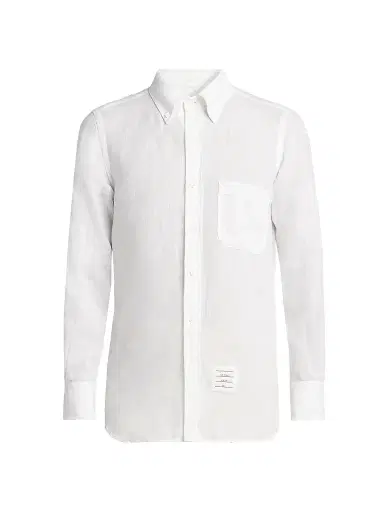 Thom Browne Men's Engineered 4-Bar Linen Straight-Fit Shirt - White | Thumbnail 1 Thom Browne Men's Engineered 4-Bar Linen Straight-Fit Shirt - White | Thumbnail 1