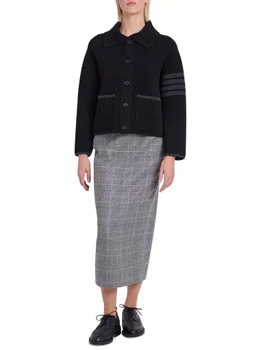 Thom Browne Women's -Bar Stripe Cotton Pique Hybrid Polo Jacket - Black | Thumbnail 2 Thom Browne Women's -Bar Stripe Cotton Pique Hybrid Polo Jacket - Black | Thumbnail 2
