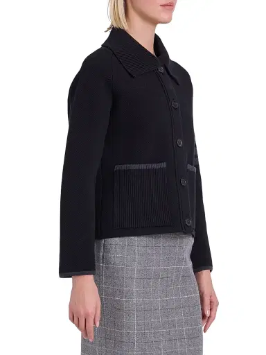 Thom Browne Women's -Bar Stripe Cotton Pique Hybrid Polo Jacket - Black | Thumbnail 4 Thom Browne Women's -Bar Stripe Cotton Pique Hybrid Polo Jacket - Black | Thumbnail 4