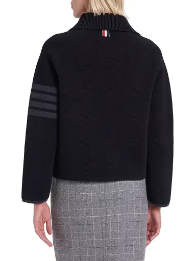 Thom Browne Women's -Bar Stripe Cotton Pique Hybrid Polo Jacket - Black | Thumbnail 5 Thom Browne Women's -Bar Stripe Cotton Pique Hybrid Polo Jacket - Black | Thumbnail 5