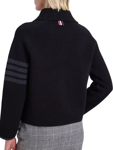 Thom Browne Women's -Bar Stripe Cotton Pique Hybrid Polo Jacket - Black | Thumbnail 6 Thom Browne Women's -Bar Stripe Cotton Pique Hybrid Polo Jacket - Black | Thumbnail 6