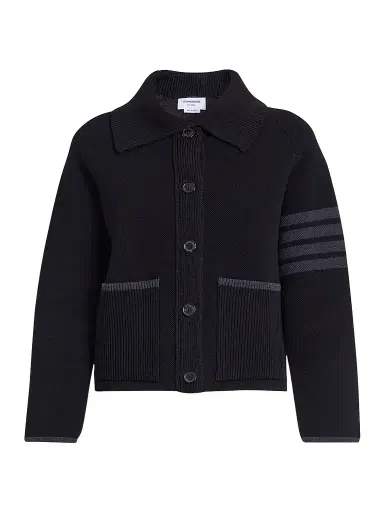 Thom Browne Women's -Bar Stripe Cotton Pique Hybrid Polo Jacket - Black | Thumbnail 1 Thom Browne Women's -Bar Stripe Cotton Pique Hybrid Polo Jacket - Black | Thumbnail 1