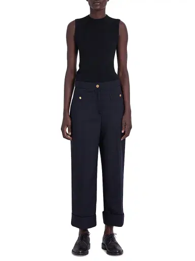 Thom Browne Women's RWB Stripe Wool Rib-Stitch Shell Top - Black | Thumbnail 2 Thom Browne Women's RWB Stripe Wool Rib-Stitch Shell Top - Black | Thumbnail 2
