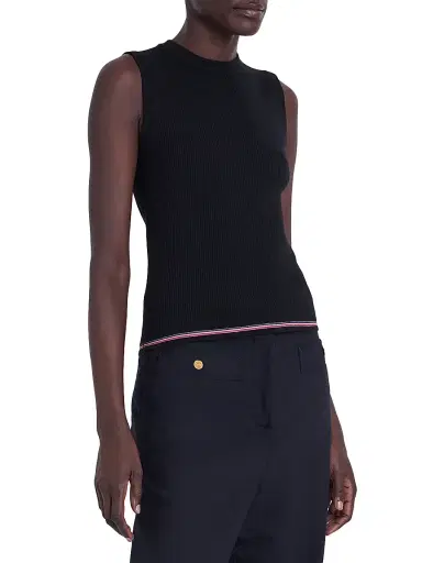 Thom Browne Women's RWB Stripe Wool Rib-Stitch Shell Top - Black | Thumbnail 4 Thom Browne Women's RWB Stripe Wool Rib-Stitch Shell Top - Black | Thumbnail 4