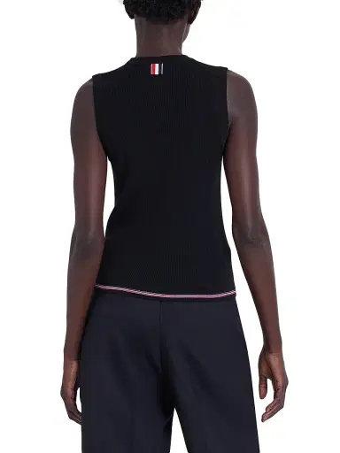 Thom Browne Women's RWB Stripe Wool Rib-Stitch Shell Top - Black | Thumbnail 5 Thom Browne Women's RWB Stripe Wool Rib-Stitch Shell Top - Black | Thumbnail 5