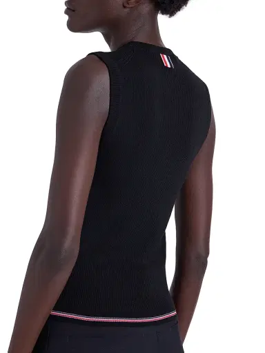 Thom Browne Women's RWB Stripe Wool Rib-Stitch Shell Top - Black | Thumbnail 6 Thom Browne Women's RWB Stripe Wool Rib-Stitch Shell Top - Black | Thumbnail 6