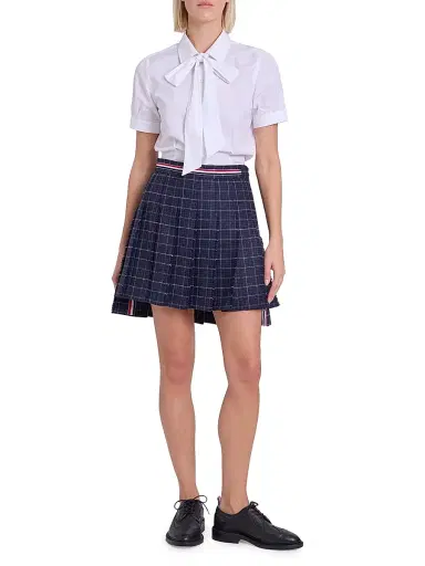 Thom Browne Women's Windowpane Houndstooth Wool Miniskirt - Navy | Thumbnail 2 Thom Browne Women's Windowpane Houndstooth Wool Miniskirt - Navy | Thumbnail 2