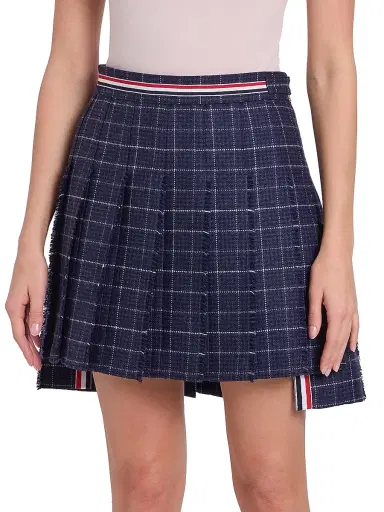 Thom Browne Women's Windowpane Houndstooth Wool Miniskirt - Navy | Thumbnail 3 Thom Browne Women's Windowpane Houndstooth Wool Miniskirt - Navy | Thumbnail 3