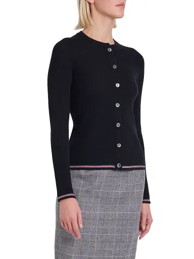 Thom Browne Women's RWB Rib-Stitch Wool Cardigan - Black | Thumbnail 4 Thom Browne Women's RWB Rib-Stitch Wool Cardigan - Black | Thumbnail 4