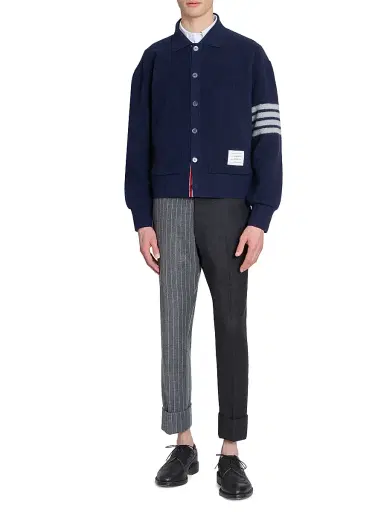 Thom Browne Men's Wool Fleece Collared Jacket - Navy - Size XL | Thumbnail 2 Thom Browne Men's Wool Fleece Collared Jacket - Navy - Size XL | Thumbnail 2