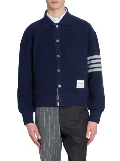 Thom Browne Men's Wool Fleece Collared Jacket - Navy - Size XL | Thumbnail 3 Thom Browne Men's Wool Fleece Collared Jacket - Navy - Size XL | Thumbnail 3