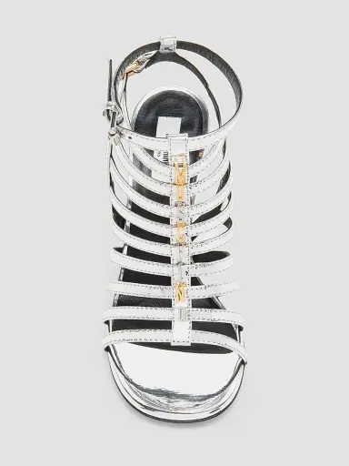 MOSCHINO Women's 0MM Logo Lettering Stiletto Sandals - Silver | Thumbnail 4 MOSCHINO Women's 0MM Logo Lettering Stiletto Sandals - Silver | Thumbnail 4