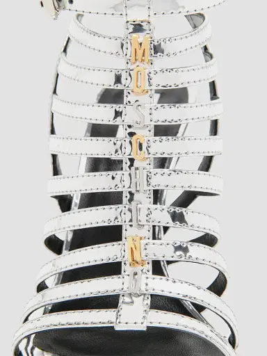 MOSCHINO Women's 0MM Logo Lettering Stiletto Sandals - Silver | Thumbnail 5 MOSCHINO Women's 0MM Logo Lettering Stiletto Sandals - Silver | Thumbnail 5