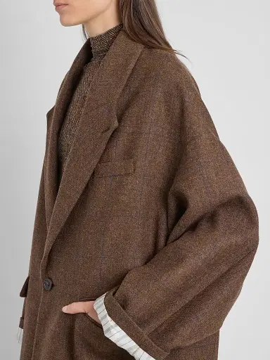 Maison Margiela Women's Cocooning Oversized Windowpane Check Coat - Brown | Thumbnail 5 Maison Margiela Women's Cocooning Oversized Windowpane Check Coat - Brown | Thumbnail 5