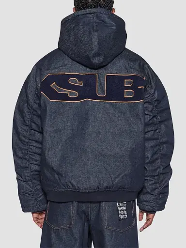 Ksubi Men's Slouch Logo Cotton Oversized Bomber Jacket - Denim | Thumbnail 3 Ksubi Men's Slouch Logo Cotton Oversized Bomber Jacket - Denim | Thumbnail 3