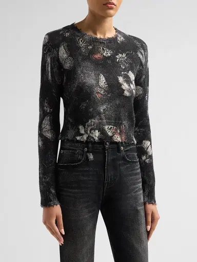 R13 Women's Printed Baby Crewneck Sweater - Red Grey Black Butterfly - Size XS | Thumbnail 4 R13 Women's Printed Baby Crewneck Sweater - Red Grey Black Butterfly - Size XS | Thumbnail 4
