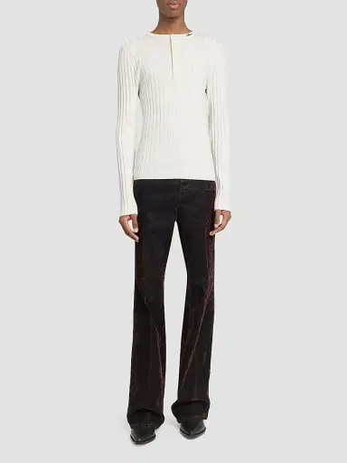 AMIRI Men's Logo Script Knit Henley Top - Alabaster | Thumbnail 2 AMIRI Men's Logo Script Knit Henley Top - Alabaster | Thumbnail 2