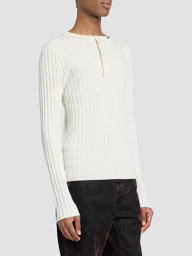 AMIRI Men's Logo Script Knit Henley Top - Alabaster | Thumbnail 4 AMIRI Men's Logo Script Knit Henley Top - Alabaster | Thumbnail 4