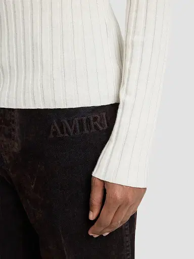 AMIRI Men's Logo Script Knit Henley Top - Alabaster | Thumbnail 5 AMIRI Men's Logo Script Knit Henley Top - Alabaster | Thumbnail 5