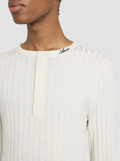 AMIRI Men's Logo Script Knit Henley Top - Alabaster | Thumbnail 6 AMIRI Men's Logo Script Knit Henley Top - Alabaster | Thumbnail 6