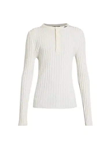 AMIRI Men's Logo Script Knit Henley Top - Alabaster | Thumbnail 1 AMIRI Men's Logo Script Knit Henley Top - Alabaster | Thumbnail 1