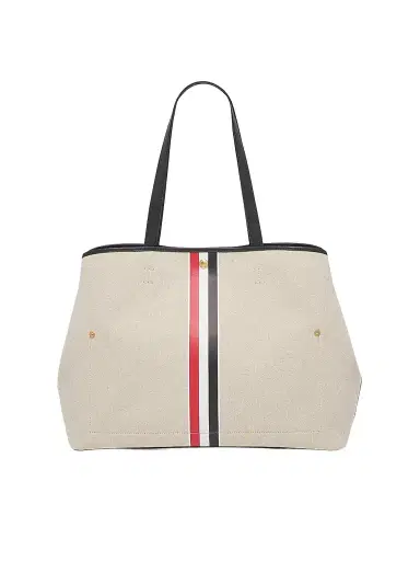 Thom Browne Men's Striped Canvas Horizontal Tote Bag - Black | Thumbnail 1 Thom Browne Men's Striped Canvas Horizontal Tote Bag - Black | Thumbnail 1
